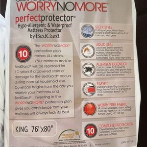 Waterproof Mattress Protector - White King size - from Macy’s - WorryNoMore -NEW